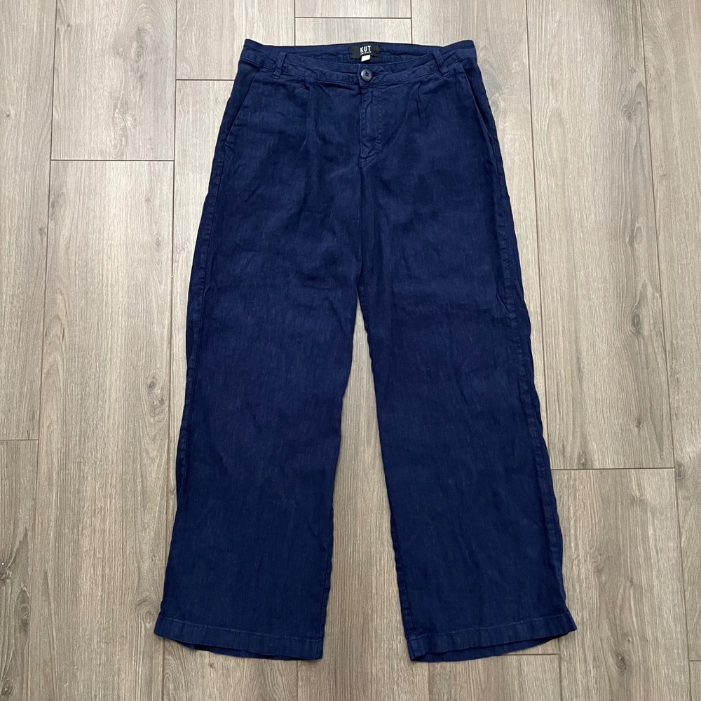 KUT from the Kloth Navy Blue Linen Blend Wide Leg Pants Size 8